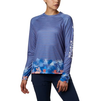 Columbia Sweater Dames, PFG Super Tidal Long Sleeve Blauw Strepen, 50KAOJBEC